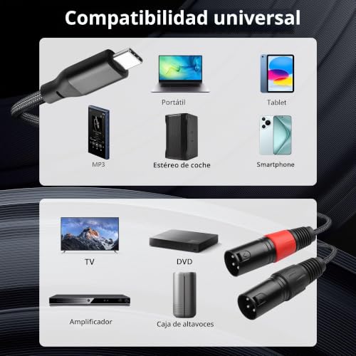 Cable tipo C a 2 XLR macho para reproducir música del móvil en amplificador 2