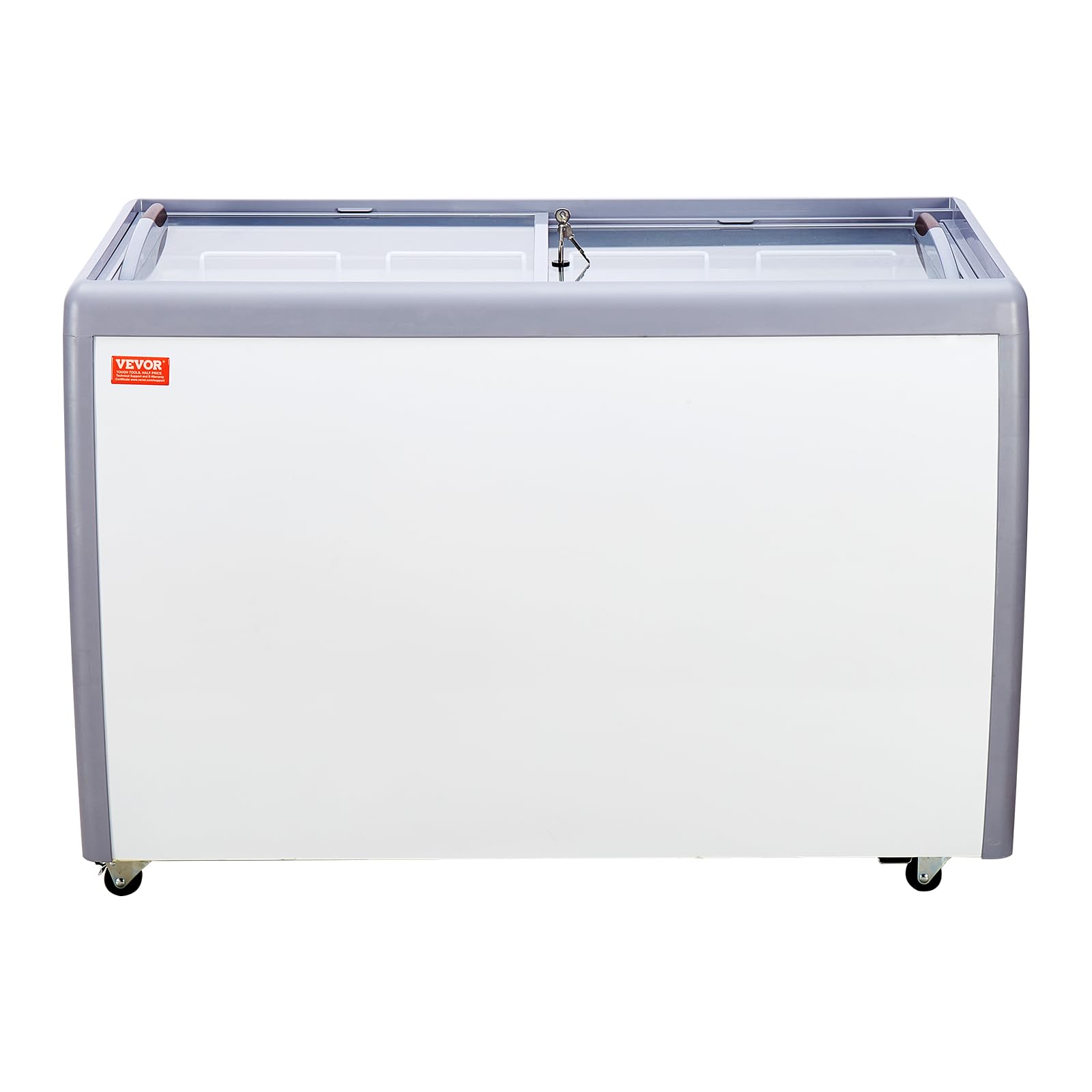 VEVOR Vitrina Comercial para Helado, Congelador Horizontal de 370 L, Móvil con Tapa de Vidrio, con 8 Tinas Grandes, 2 Puertas Corredizas de Vidrio, Ruedas con Bloqueo, Blanco, 1260 x 715 x 875 mm