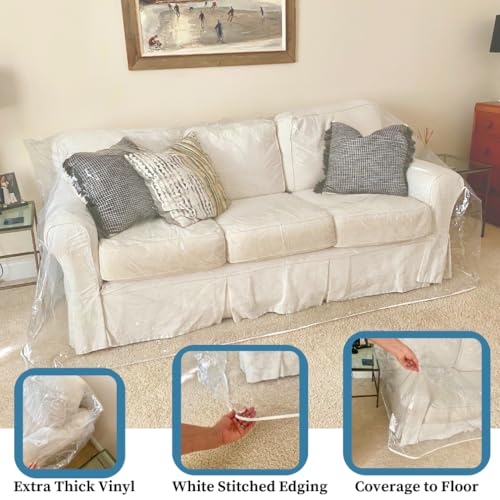 Evelots 8365 Clear Couch Cover - Thick Heavy Duty Vinyl 3 Seat Sofa Cover For Protection Against Cat & Dog Clawing - Stain & Dust Protector - Waterproof Slipcover thumb #1