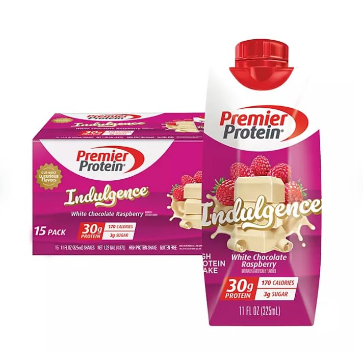 Premier Protein 30g High Protein Shake, Indulgence White Chocolate Raspberry - 15 Pack