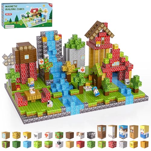 Fitrobust 200PCS Magnetic Building Blocks Set Magnetic Tiles Kids Build Cubes STEM Game Toys Build Forest World Set Christmas Birthday Gifts for Boys & Girls Age 3 4 5 6 7 8 9 10 0.78 in Size