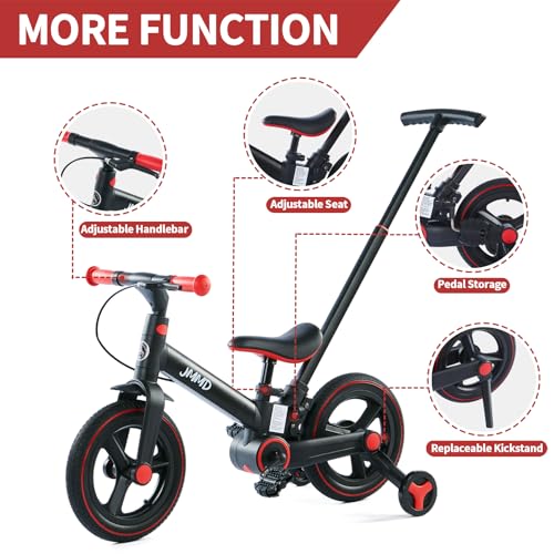 Jmmd S900-BLACK Toddler Bike With Push Handle For Kids 1-3 Years, 6 In 1 Push Bike With Training Wheels & Pedals, Balance Bike thumb #3