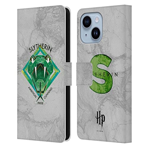 Étui portefeuille Harry Potter iPhone 14 Plus en cuir premium Serpentard
