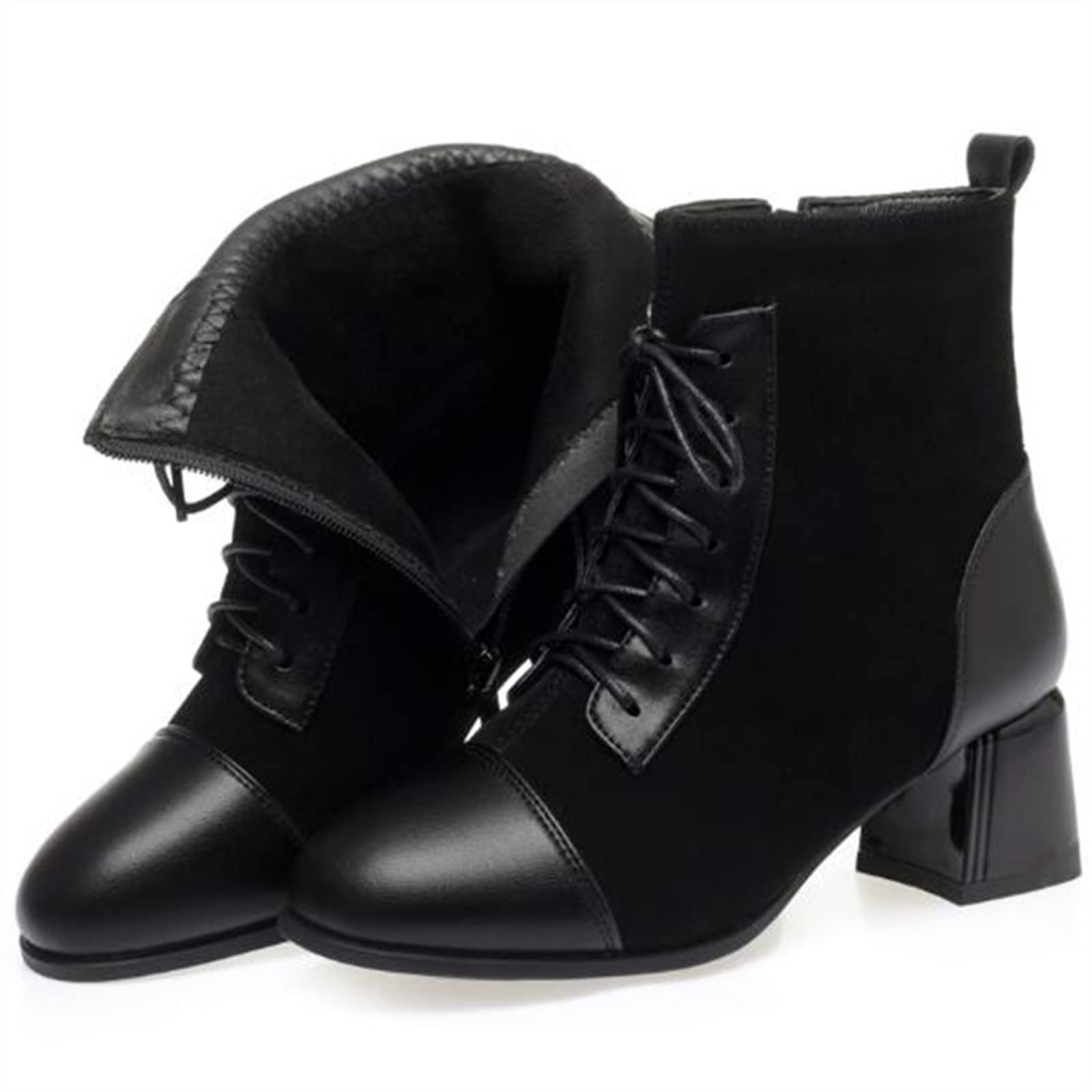 INGVY Leather Boots Women Women Autumn Boots Classic Suede Patched Leather Boots High Heels Women Boots (Color : Black autumn boots, Size : 6)