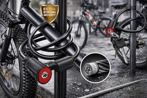 Image of Harrison Heavy Duty Cable Lock Anti-Theft Safety Lock with 2 Keys for Helmet, Cycle & Bicycle (CL-0198) Steel, Black