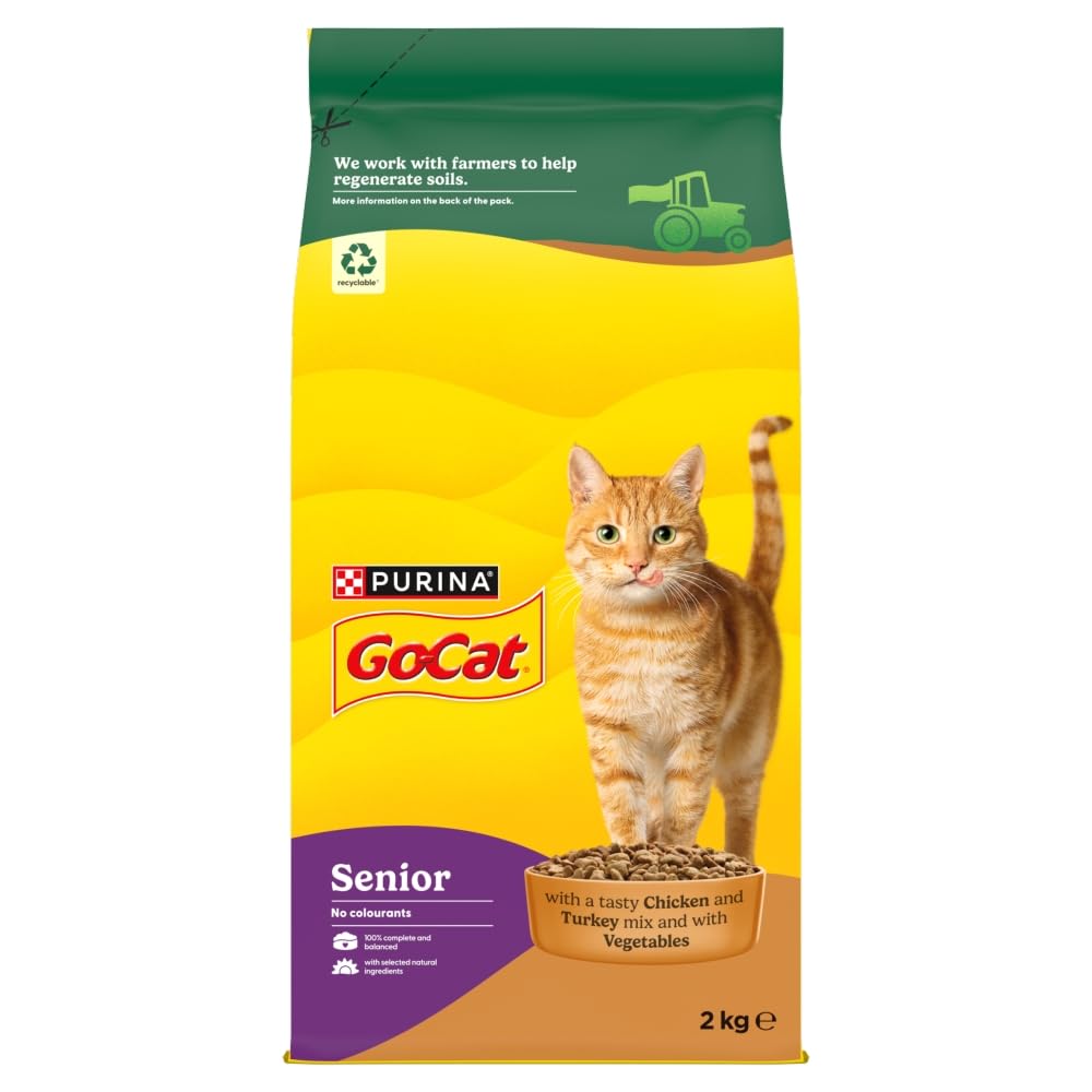 GO-CAT Senior 7+ Dry Cat Food Chicken 2kg (Pack of 4)