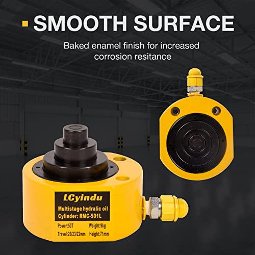 Image of 50T Hydraulic Cylinder Jack Ram 2.6 inch Stroke Solid Single Acting Multi-Section Stroke Hydraulic Ram Cylinder Hydraulic Lifting Jack Portable for Machinery, Bridge, RMC-501L
