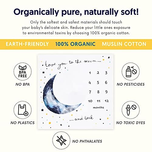 Image of Pondering Pine Organic Baby Monthly Milestone Blanket Boy - Love You to the Moon and Back Blanket for Boys, Growth Chart for 1-12 Months Milestones, Gender Neutral, 47 inchx47 inch