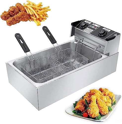 SFNIOKFG Freidora eléctrica de 3200 W, freidora de Acero Inoxidable de 22 L con Temperatura Ajustable de 50 a 300 °C, Corte de Seguridad, Cesta extraíble de fácil Limpieza, Patas antidesliz