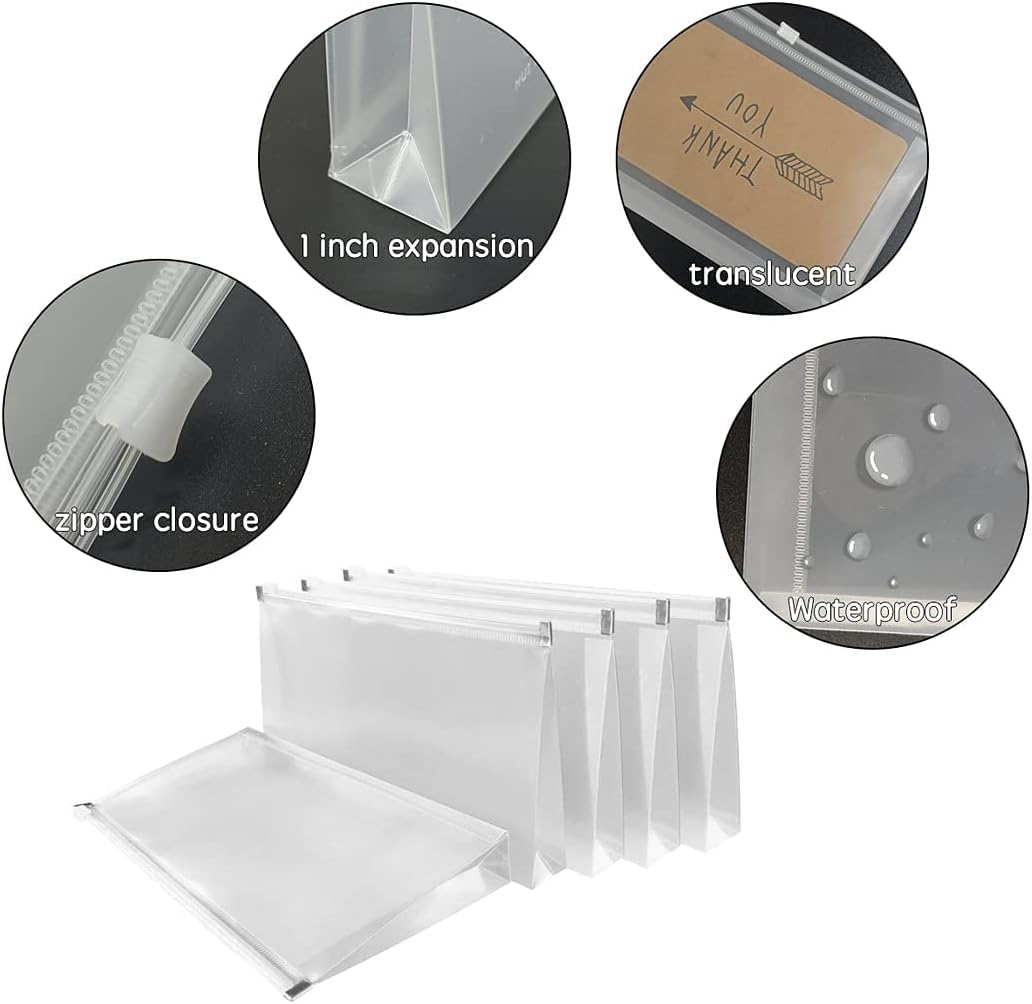 FJCA Plastic Envelopes with Zipper, 5 x 10 Clear Poly Envelope Folder for Money Receipts Coupons Bills, 20 Packs