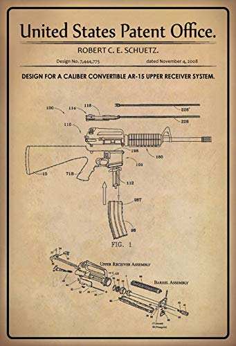 Patent Entwurf Caliber Convertible Blechschild Metallschild Schild Metal Sign 20 x 30 cm