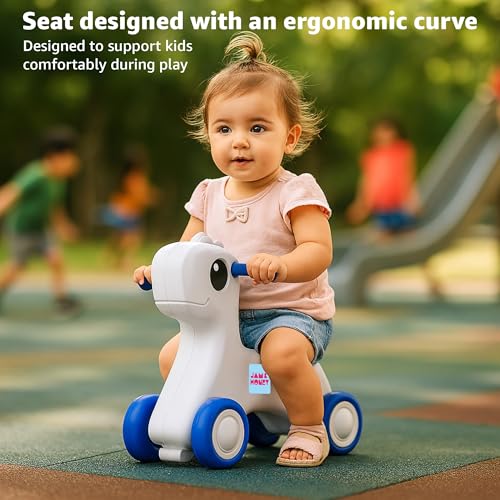 Image of Amazon Brand - Jam & Honey Baby Pony Push Ride-On | for Kids 1-4 Years Old | Non-Toxic | Durable and Safe | Upto 20kgs Weight | Blue & Grey