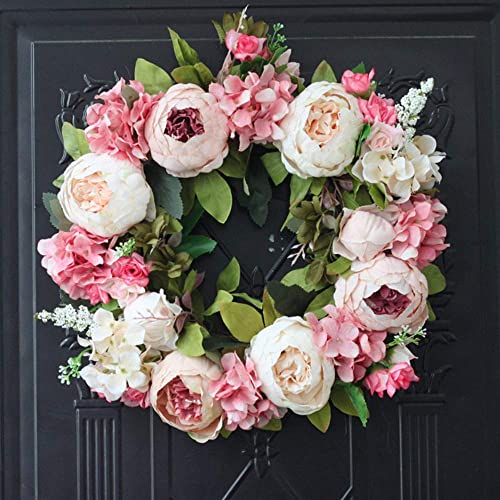 Peony Flower Wreath For Front Door Pink Artificial Silk Floral Wreath Handmade Welcome Wreath Spring Garland For Door Wall Windows Wedding Party Valentine's Day Home Decor #TOP1