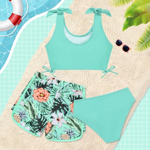Image of Weixinbuy Girls Swimsuit Bikini Set 3 Piece Kids Tropical Print Swimwear