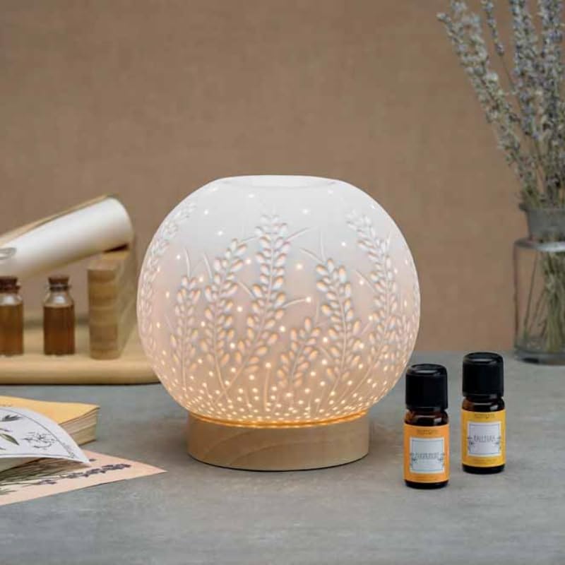 Nasoterapia Auris Diffusore Elettrico a Lampadina per Oli Essenziali, Materiale Legno e Ceramica, Senza Acqua, Microparticelle, Sicurezza, Ideale per Piccole e Medie Stanze, Uso Domestico e Ufficio