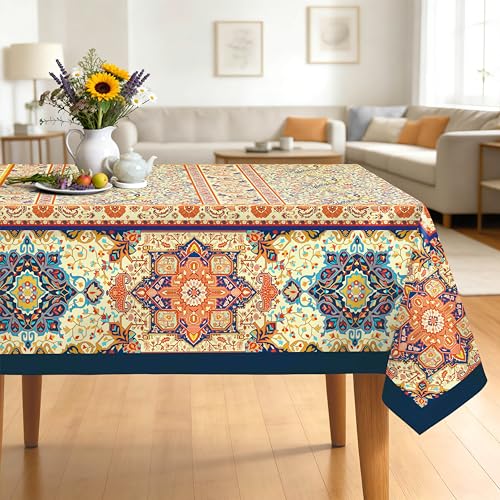 Arquiel Nappe De Table Rectangulaire Mexicaine, Bohème Fleurs Et Feuille Nappes Imperméable Vintage Anti-Taches Et Lavable pour La Cuisine Manger De Fête...