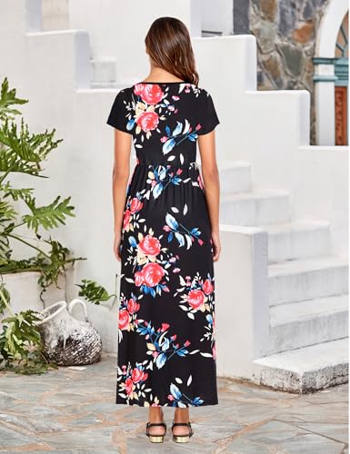 Image of Lacavocor Womens Short Sleeve Maxi Dresses Empire Waist Long Dress