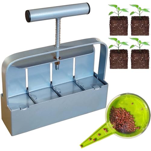 Handheld Soil Blocker Tool Kit - 4 Cell Heavy Duty 2 Inch Seed Starter Soil Block Maker for Seedlings Cuttings Greenhouses and Gardens (Ergonomic Design Durable Metal Construction)