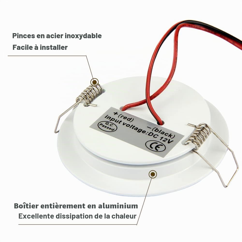 acegoo Lot de 4 Spot LED Encastrable 12V Extra Plat Dimmable Camping-car Bateau Encastré Blanc 3W 3200K Blanc chaud pour Meuble Van Salle de Bain