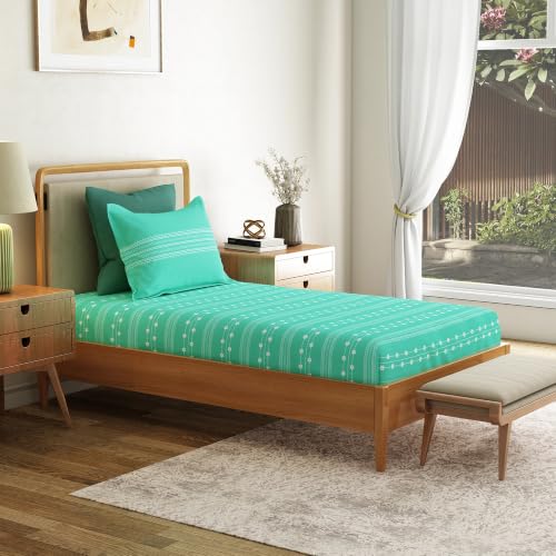 Image of Mytrident Bedsheet for Single Bed Cotton | 60 inch x 90 inch | Zari Sea Green