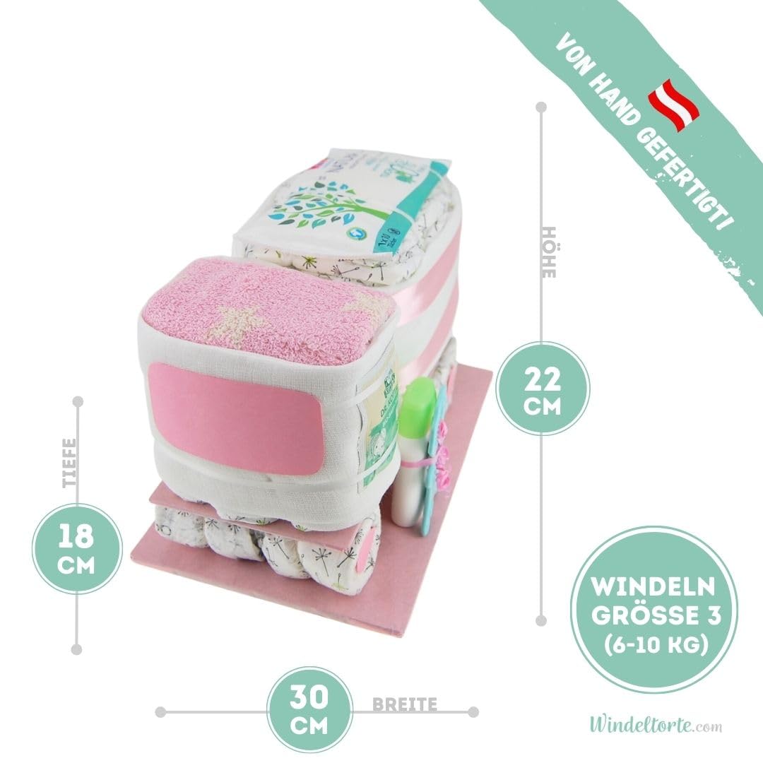 Lastwagen Lastauto - Geburtsgeschenke - Geschenk für das Baby - Taufgeschenk - Pullerparty - Pinkelparty - jetzt Torte kaufen (Rosa/Mädchen)