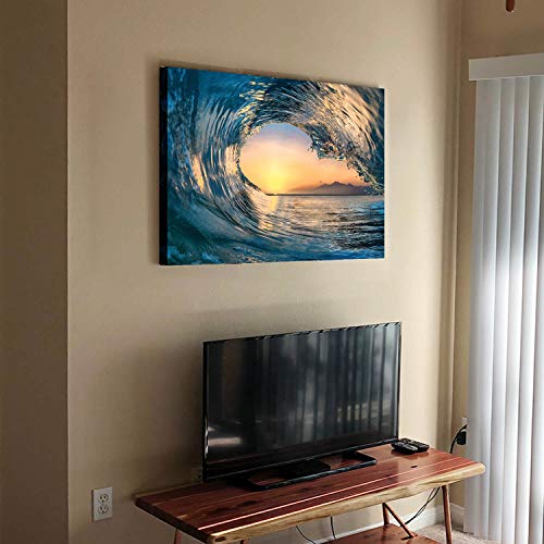 Hardy Gallery Ocean Wave Picture Wall Art: Tropical Seascape Sunset Canvas Prints For Office (36'' X 24'' X 1 Panel) #TOP2