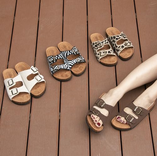Image of Women's Comfy Arch Support Cork Footbed Adjustable Knitting Straps Indoor and Outdoor Slides Sandals