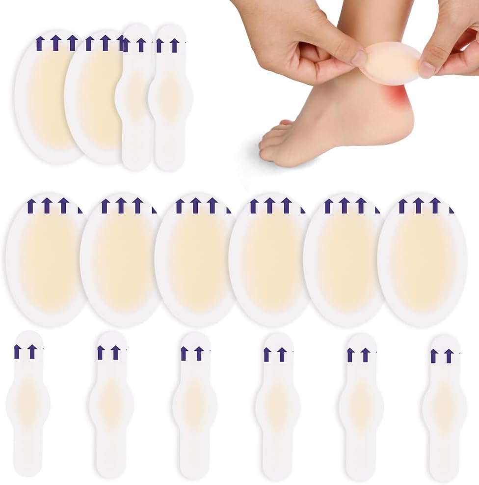 ACWOO Blister Plasters,16PCS Invisible Hydrocolloid Gel Blister Bandages Blister Heel Protector, Waterproof Blister Protector Blister Cushion Pad for Feet, Toes, Fingers, Heels Protector & Guard Skin