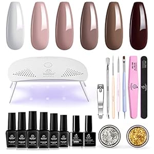 Beetles Gel Nail Polish Kit with U V Light Starter Kit, Coffee Cafe Collection Brown Neutral Beige Mauve Color Gel…