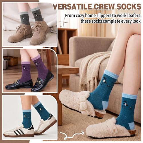 Image of Sandsuced 5 Pack Merino Wool Boot Hiking Socks for Women Warm Winter Thick Thermal Cozy Work Soft Ladies Socks