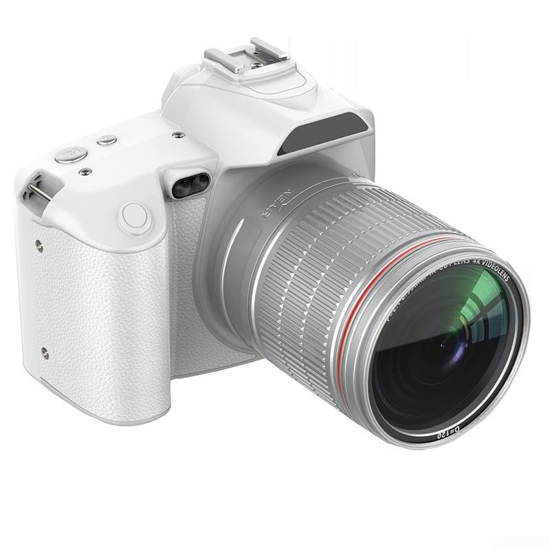 Cámara réflex digital profesional D5, zoom antivibración 16X con lentes duales frontales y traseras, Wi Fi habilitado, pantalla táctil de 7,6 cm, fotografía con poca luz 4K F2,7 apertura (blanco)