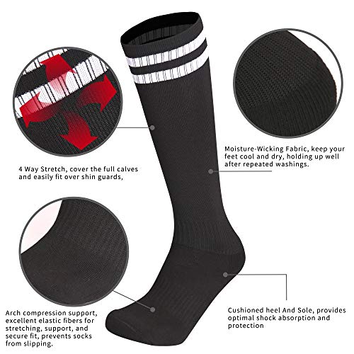 Disile Kids Youth Soccer Socks, 4 Pack Knee High Striped Tube Athletic Socks For Boys & Girls #TOP1