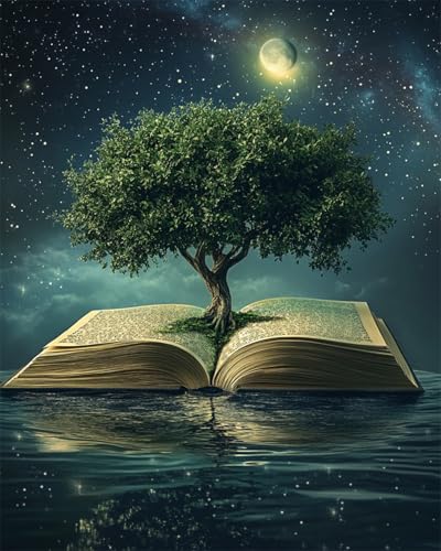 AYAOYANGGO 11CT Kit Ricamo Principianti Albero Fantasy Che Cresce Sui Libri Set Ricamo Fai Da Te Dipinto Contato Stampato Tamped Arte Murale Decorazione Casa 30x40cm