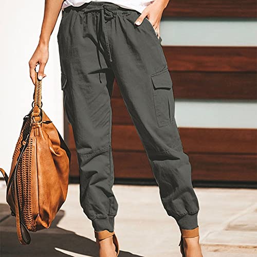YOLAI Women Solid Color Drawstring Overalls Pants High Waist Casual Trousers Harem Pant with Pockets2
