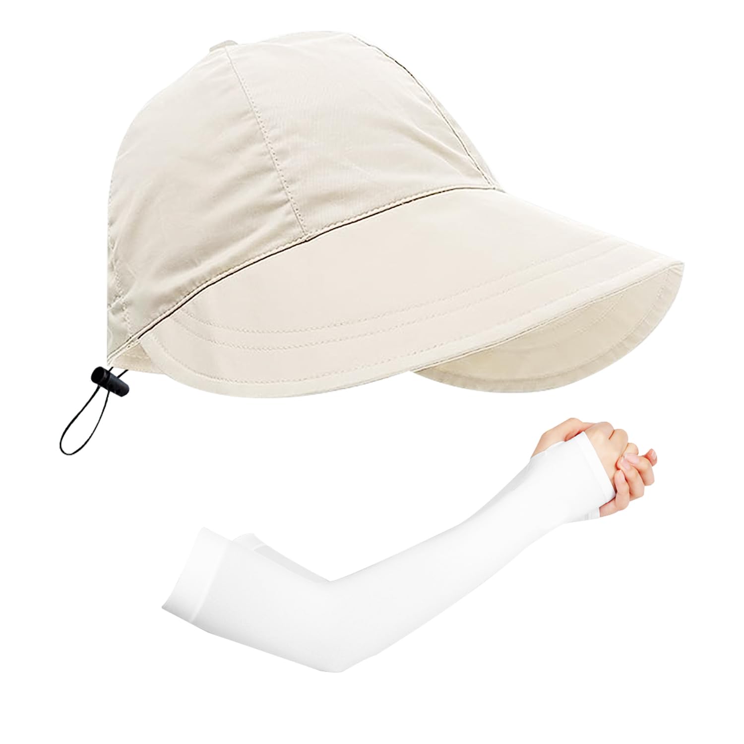 TAFACE 1 sombrero de visera de sol beige para mujer con 1 par de mangas de protección solar, sombrero de playa de ala ancha para exteriores, se puede utilizar para camping, viajes, pesca, compras, beige, 58