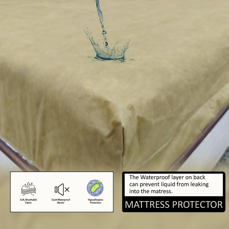 Image of Premium 100 Percent Waterproof Mattress Protector with Elastic Non-Woven | Hypoallergenic Mattress Cover Soft Elastic Bed Protector for King Size Bed 72x72 Inch Fit On 10 Inch 6X6 Feet, Taupe