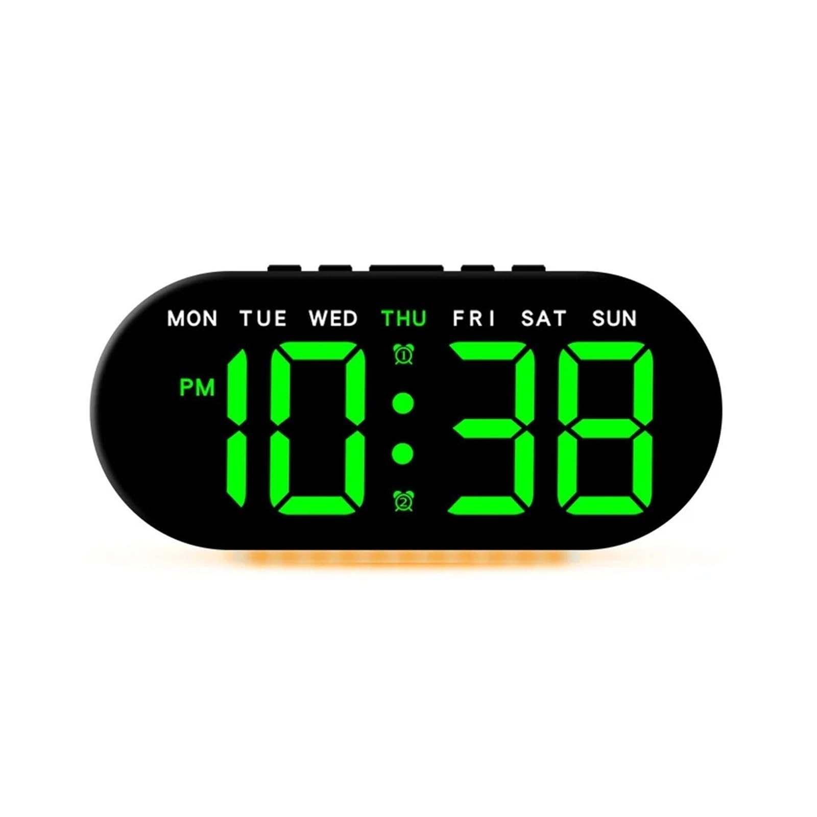 POAHNCU Alarm Clock, Digital Alarm Clocks for Bedrooms,Atmosphere Light Desk Clock with Dual Alarms Temperature Date Week Display Led,for Heavy Sleeper(Black Shell-Green)