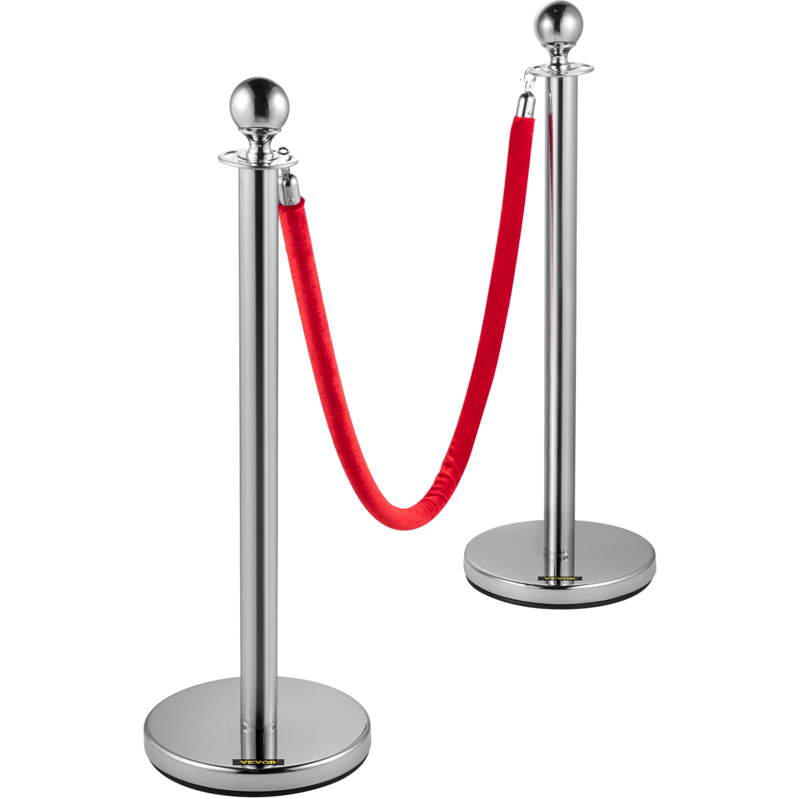 VEVOR Poste Separador 4 Juegos de Cinta Extensible, Barreras de Seguridad de 2 Cuerdas Longitud de Cuerda 1.5m Plata
