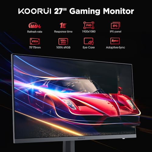 KOORUI Gaming Monitor 27 Zoll, 165Hz, FHD(1920×1080), IPS, 1ms GTG, Adaptive Sync,75 * 75mm VESA Kompatibel, DCI-P3 90% (HDMI, DisplayPort) – Ansicht 2