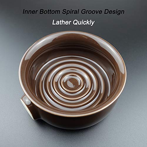 Bicrops Keramik-Rasierseifenschale für Herren, rutschfester Griff, breite Öffnung, großes Fassungsvermögen, einfacher zu schäumen, braun - Image 3