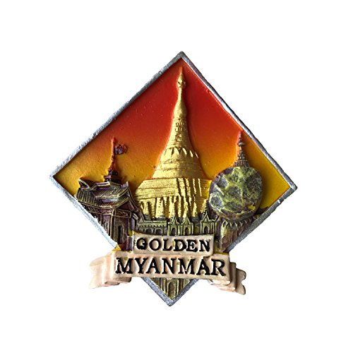 Wedaredai Doré Birmanie 3d Aimant de réfrigérateur souvenir Autocollant, Birmanie fabriqué à la main et à la maison de cuisine Décoration Aimant de réfrigérateur