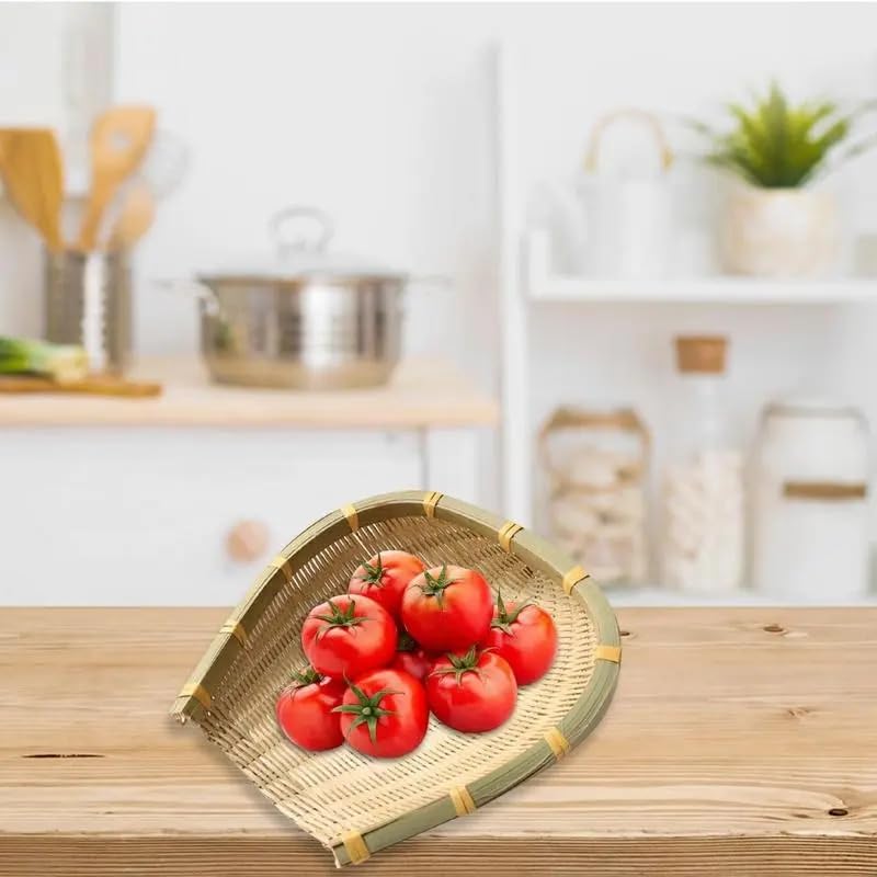 Farmhouse Bamboo Weaving Basket - Open Bamboo Sieve Handwoven Drying Basket for Fruit and Vegetable Storage (XL)