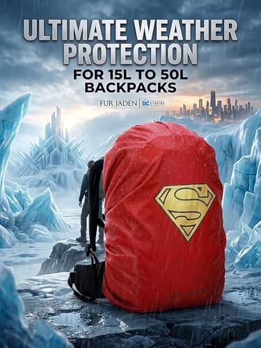 Image of New title - inchFur Jaden Superman Rain Cover For Backpacks with Pouch For Storage | Waterproof Dustproof Rain Cover Bag with Elastic Adjustable | Upto 50L (Red)