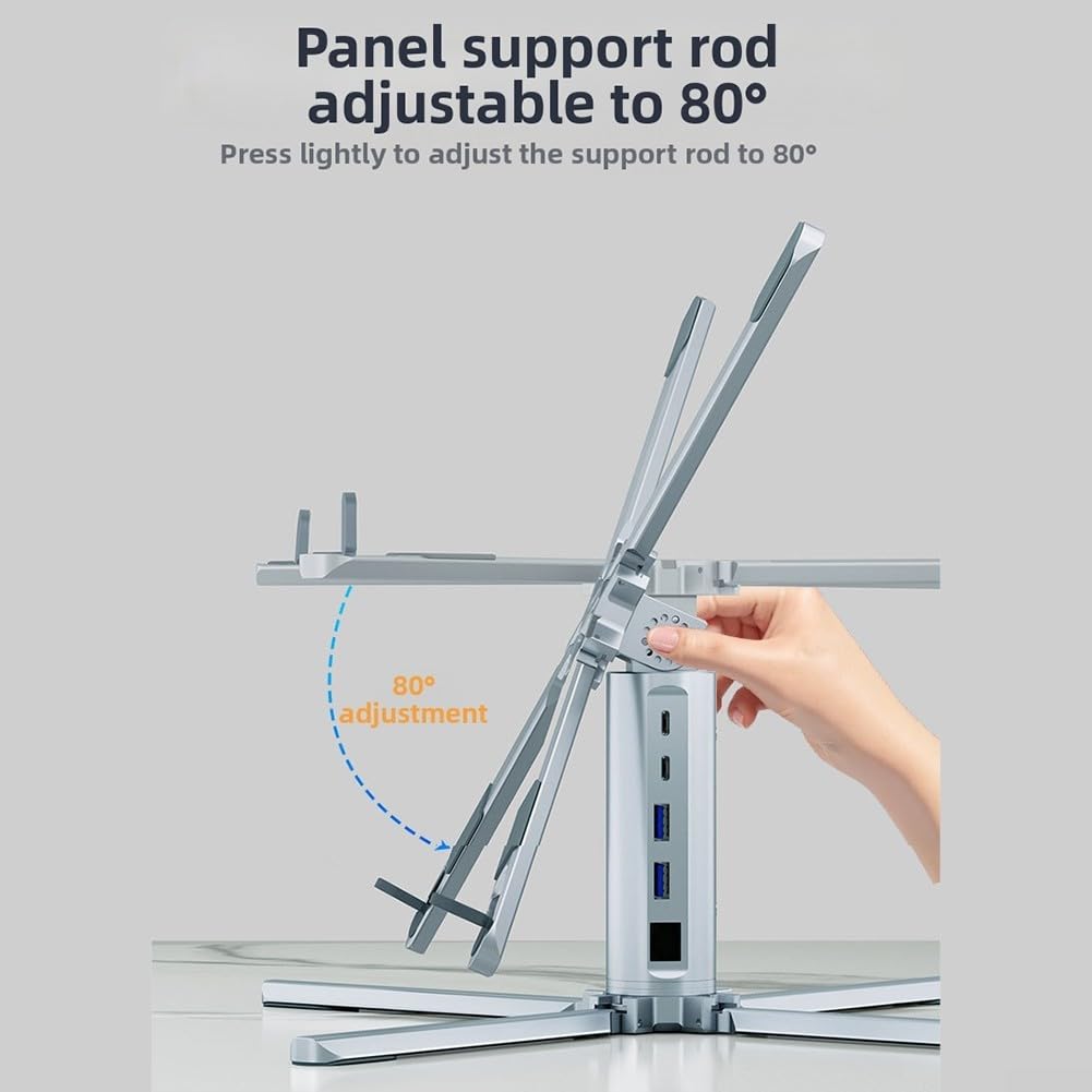 Docking station con hub USB C a 10 porte con supporto per computer portatile, base girevole a 360°, supporto per doppio monitor, porta Ethernet, trasferimento dati ad alta velocità, per ufficio e casa