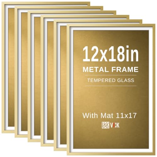 Image of VCK 12x18 Frame Gold Metal, Real Glass, 11x17 Mat, Set of 6, for Poster