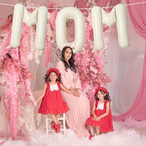 Image of 40 Inch Beige Mom Balloons for Mothers Day Decorations, Large Cream Mother's Day Mylar Foil Balloon Letter, Ivory White Sand Mom Alphabet Sign for Mama Birthday Baby Shower Party Decor Supplies