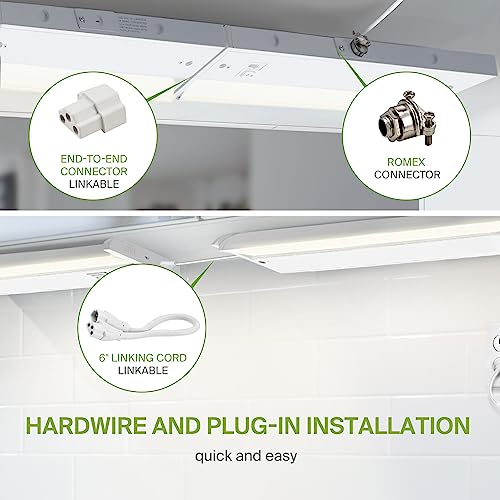 ASD Swivel LED Under Cabinet Lighting Plug in or Hardwired 48 Inch, Dimmable Under Cabinet Lights with High/Low/Off Switch, 3CCT 2700K-4000K, Linkable Under Counter Lights for Kitchen, White, ETL by ASD - Image 7