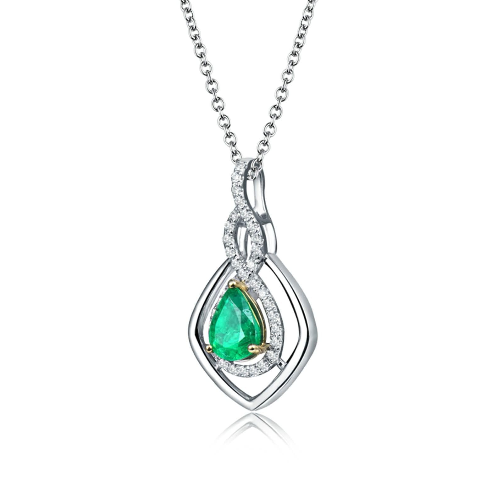 Colgantes de Oro Blanco 18 Kilates para Mujer,Collares Geométrico y Pera con 1.2ct Esmeralda Creada con Moissanita Colgante Collar de Mujer de Plata Verde