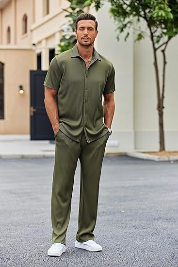Image of CB-COLEBROOK Casual Shirt for Men|| Shirt for Men|| Men Stylish Shirt|| Men Vertical line Shirt|| Button Down Shirts Short Sleeve Fashion Textured Beach Summer Shirt Top