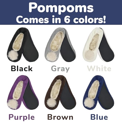 BambooMN Adult Women's Rabbit PomPom Fuzzy Fur Soft Non-Slip Slipper Socks, Indoor Travel Home, 1 Pair4